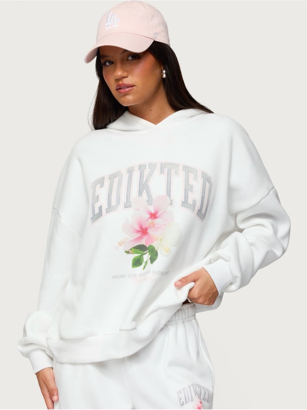 Edikted White Hoodie with Pastel Floral Logo size XL